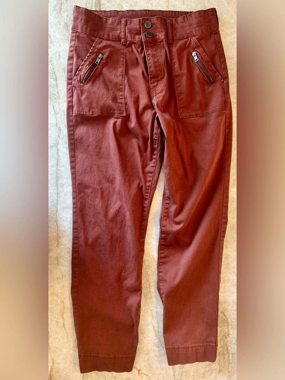 KUT from the Kloth High Rise Ankle Straight Leg Pants Rust Burgundy Utility | 12